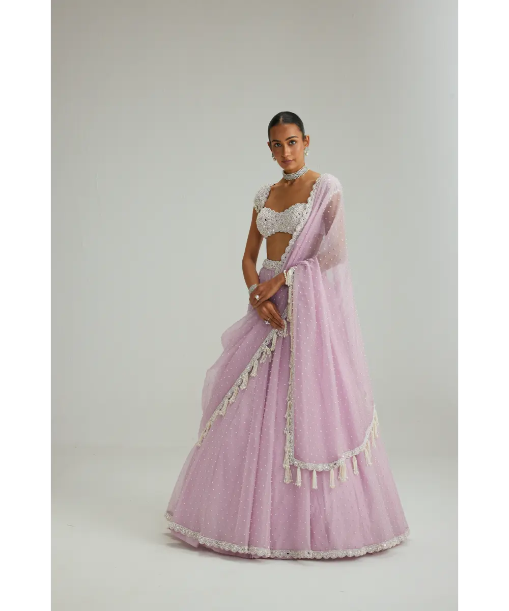 VVANI VATS- Lavender mirror and pearl lehenga set